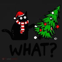Funny Black Cat Gift Pushing Christmas Tree Over Cat What? Gift Doggie Tank thumb 4