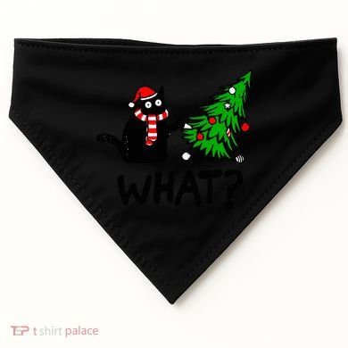 Funny Black Cat Gift Pushing Christmas Tree Over Cat What? Gift USA-Made Doggie Bandana