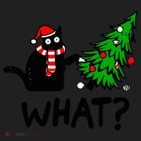 Funny Black Cat Gift Pushing Christmas Tree Over Cat What? Gift Beanie thumb 2