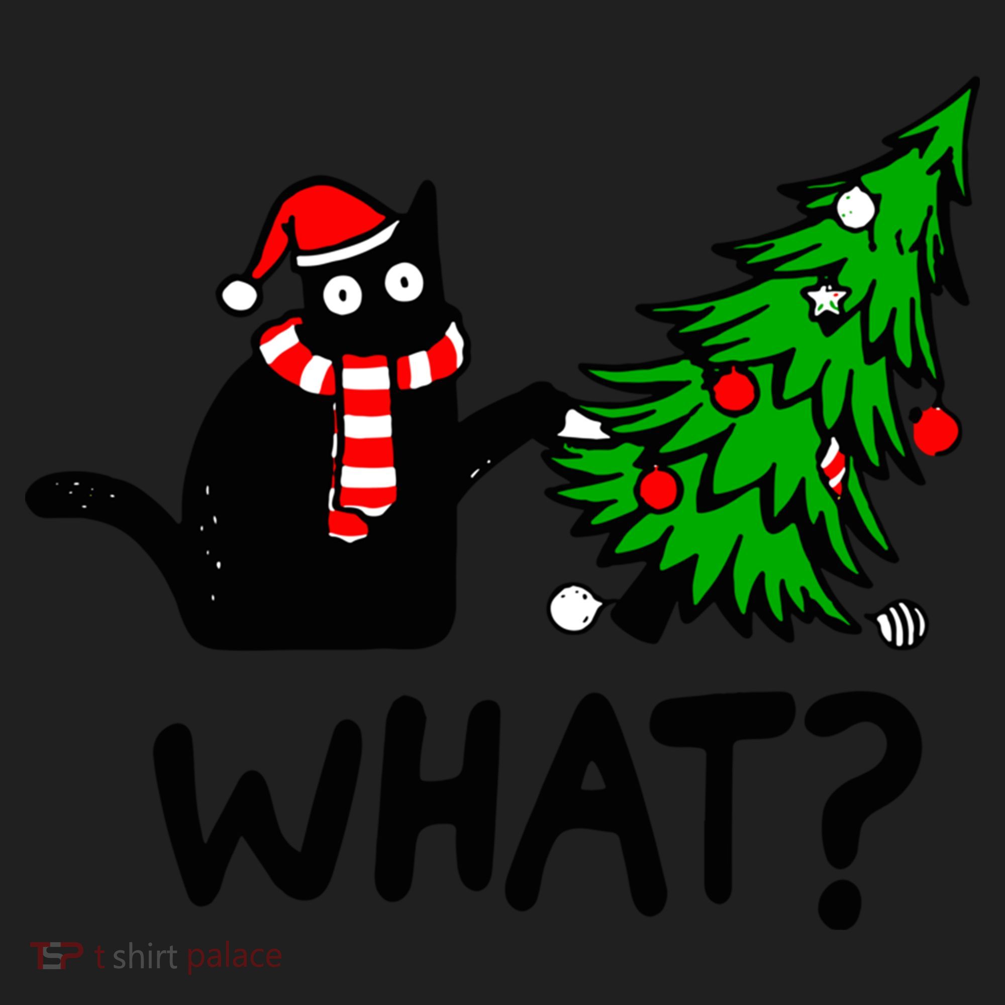 Funny Black Cat Gift Pushing Christmas Tree Over Cat What? Gift Beanie