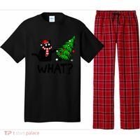 Funny Black Cat Gift Pushing Christmas Tree Over Cat What? Gift Pajama Set thumb 0