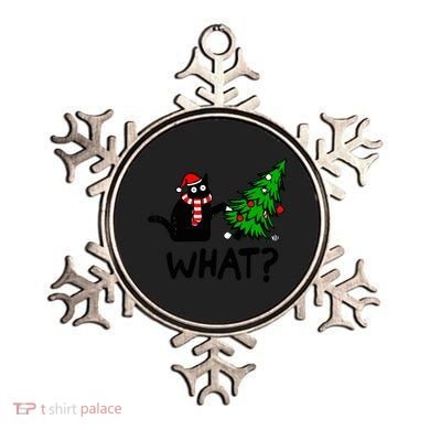 Funny Black Cat Gift Pushing Christmas Tree Over Cat What? Gift Ornament
