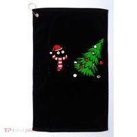 Funny Black Cat Gift Pushing Christmas Tree Over Cat What? Gift Golf Towel thumb 0