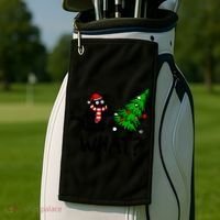 Funny Black Cat Gift Pushing Christmas Tree Over Cat What? Gift Golf Towel thumb 2