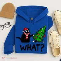 Funny Black Cat Gift Pushing Christmas Tree Over Cat What? Gift Hoodie thumb 4