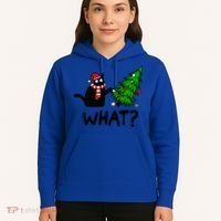 Funny Black Cat Gift Pushing Christmas Tree Over Cat What? Gift Hoodie thumb 5