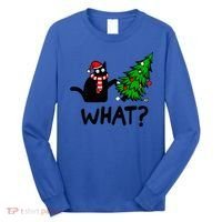 Funny Black Cat Gift Pushing Christmas Tree Over Cat What? Gift Long Sleeve Shirt thumb 0
