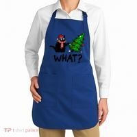 Funny Black Cat Gift Pushing Christmas Tree Over Cat What? Gift Apron thumb 2