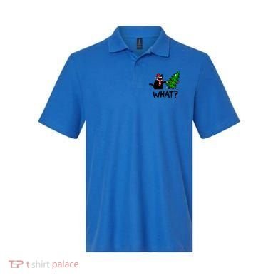 Funny Black Cat Gift Pushing Christmas Tree Over Cat What? Gift Polo