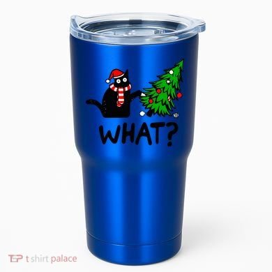 Funny Black Cat Gift Pushing Christmas Tree Over Cat What? Gift Tumbler