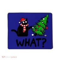 Funny Black Cat Gift Pushing Christmas Tree Over Cat What? Gift Mousepad thumb 0