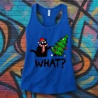 Funny Black Cat Gift Pushing Christmas Tree Over Cat What? Gift Women's Tank Top thumb 3