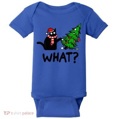 Funny Black Cat Gift Pushing Christmas Tree Over Cat What? Gift Baby Bodysuit