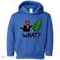 Funny Black Cat Gift Pushing Christmas Tree Over Cat What? Gift Toddler Hoodie thumb 0