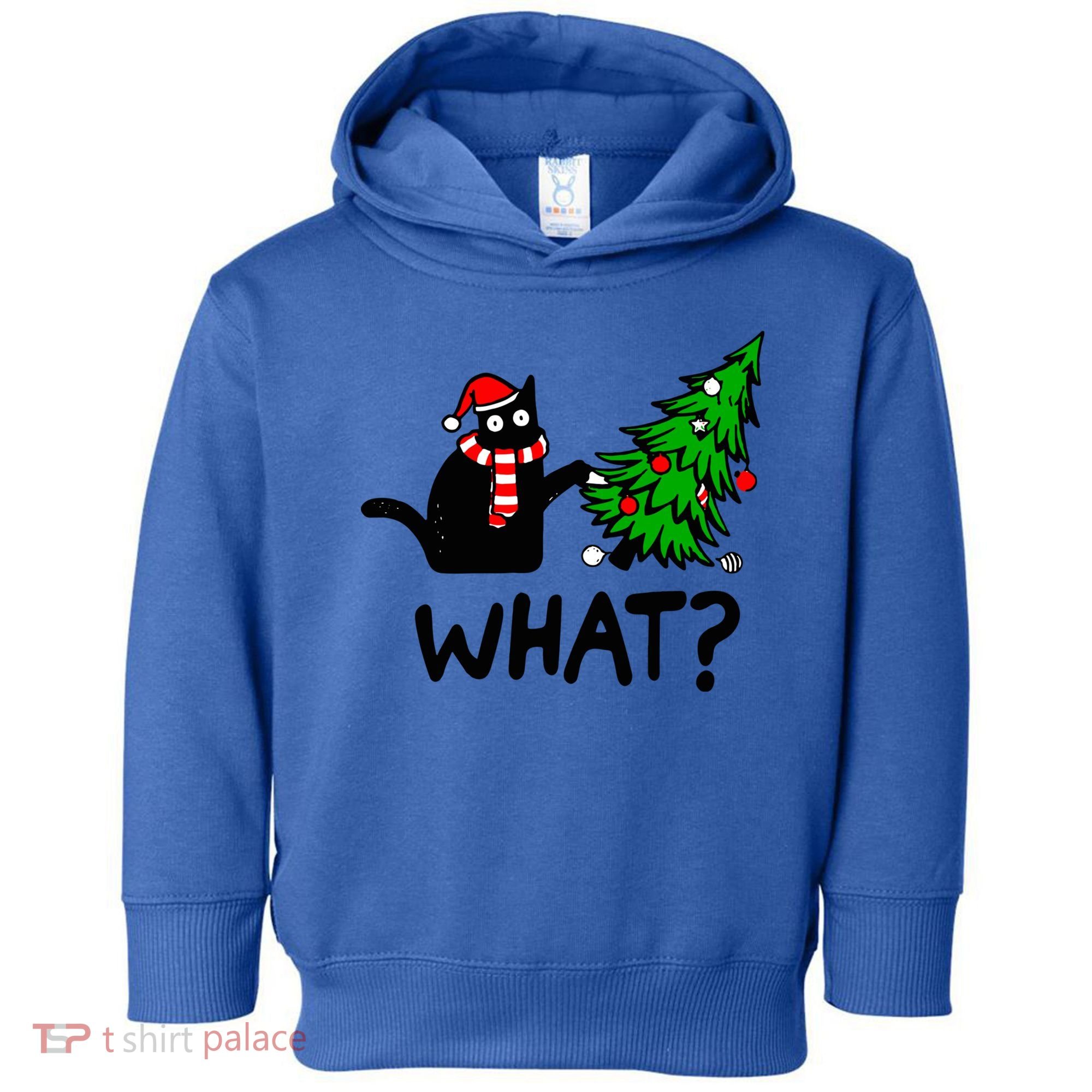 Funny Black Cat Gift Pushing Christmas Tree Over Cat What? Gift Toddler Hoodie