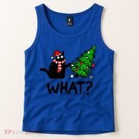 Funny Black Cat Gift Pushing Christmas Tree Over Cat What? Gift Tank Top thumb 2