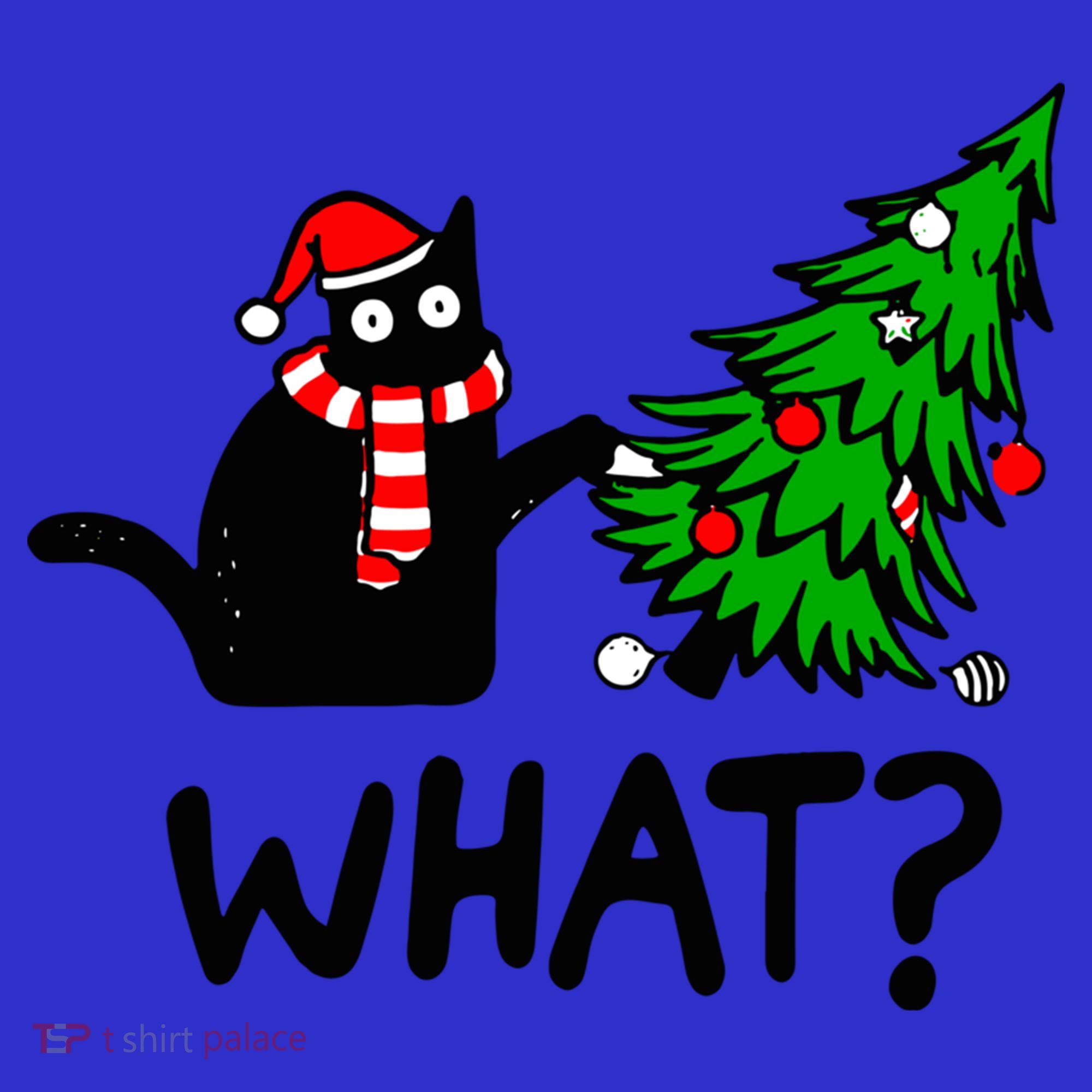 Funny Black Cat Gift Pushing Christmas Tree Over Cat What? Gift Toddler T-Shirt