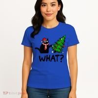 Funny Black Cat Gift Pushing Christmas Tree Over Cat What? Gift Women's T-Shirt thumb 4