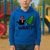 Funny Black Cat Gift Pushing Christmas Tree Over Cat What? Gift Kids Hoodie thumb 2