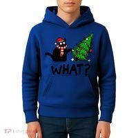 Funny Black Cat Gift Pushing Christmas Tree Over Cat What? Gift Kids Hoodie thumb 4
