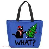 Funny Black Cat Gift Pushing Christmas Tree Over Cat What? Gift Tote Bag thumb 0