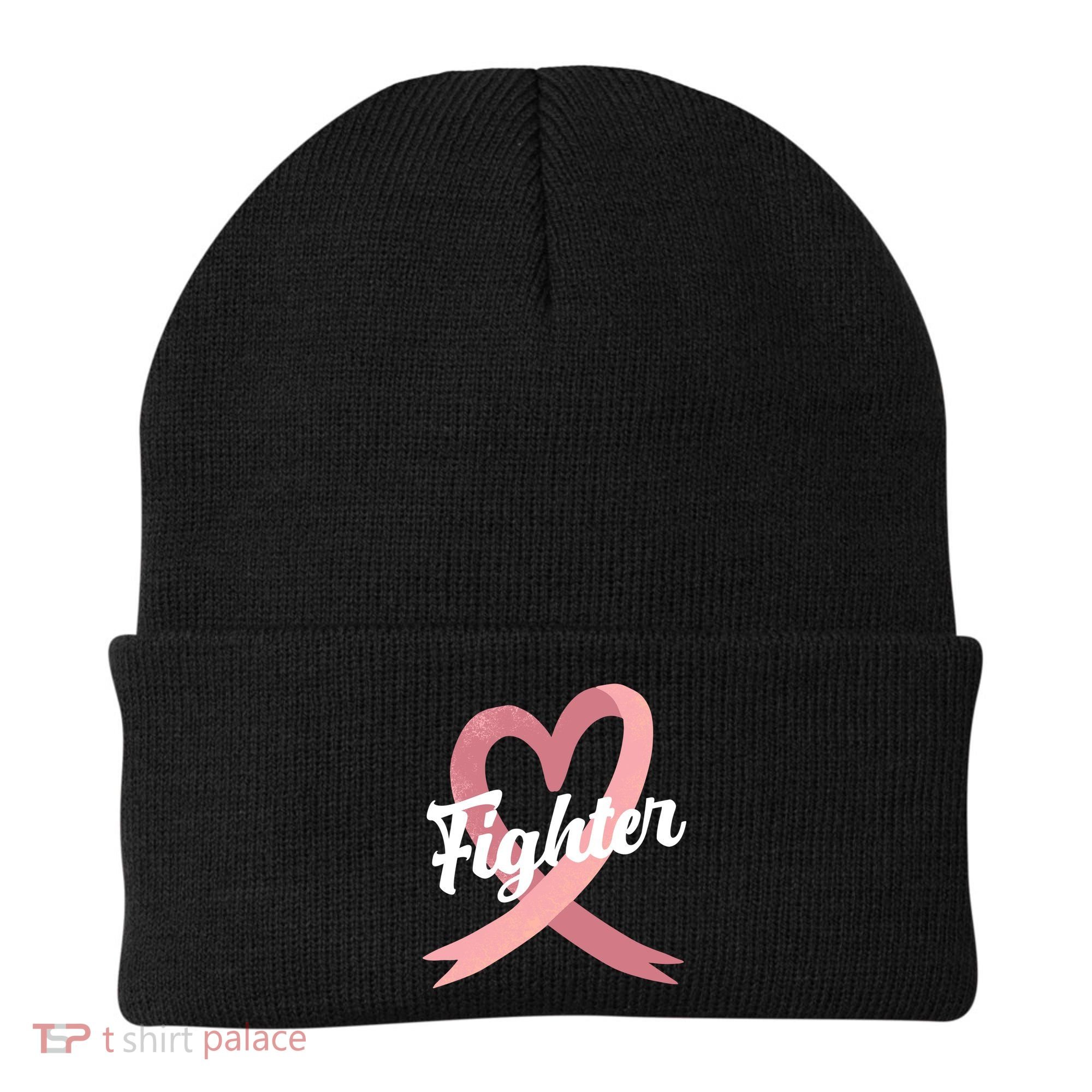 Fighter Breast Cancer Awareness Heart Beanie