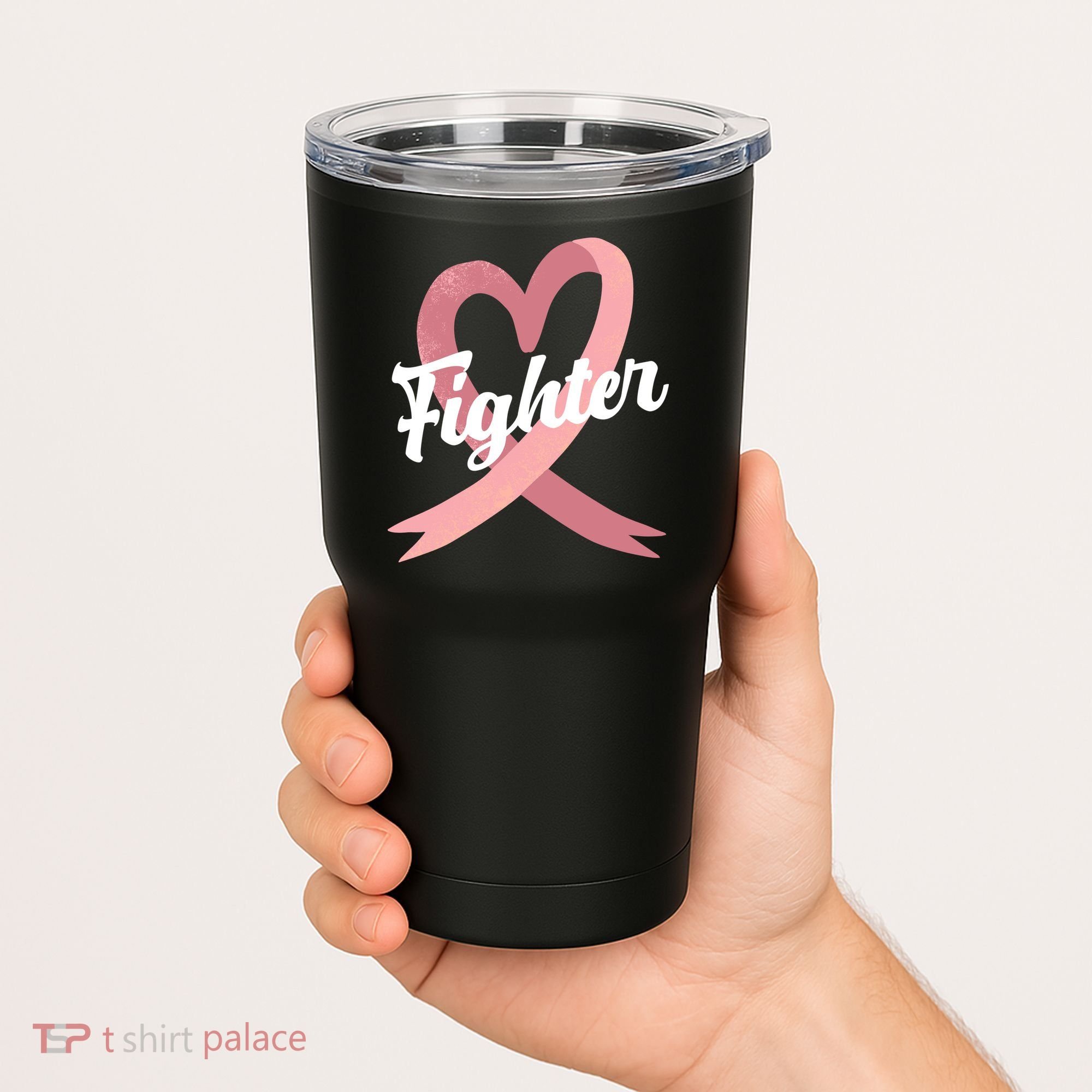 Fighter Breast Cancer Awareness Heart Tumbler