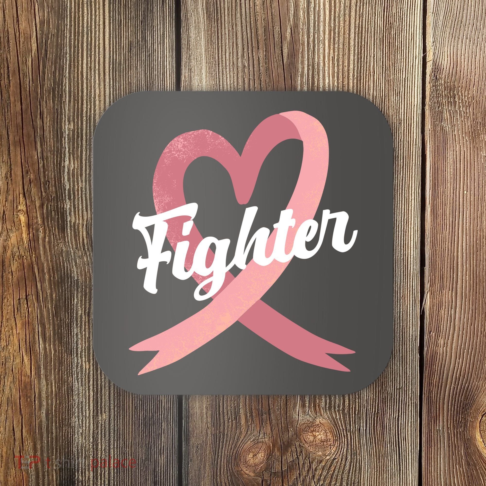 Fighter Breast Cancer Awareness Heart Coaster
