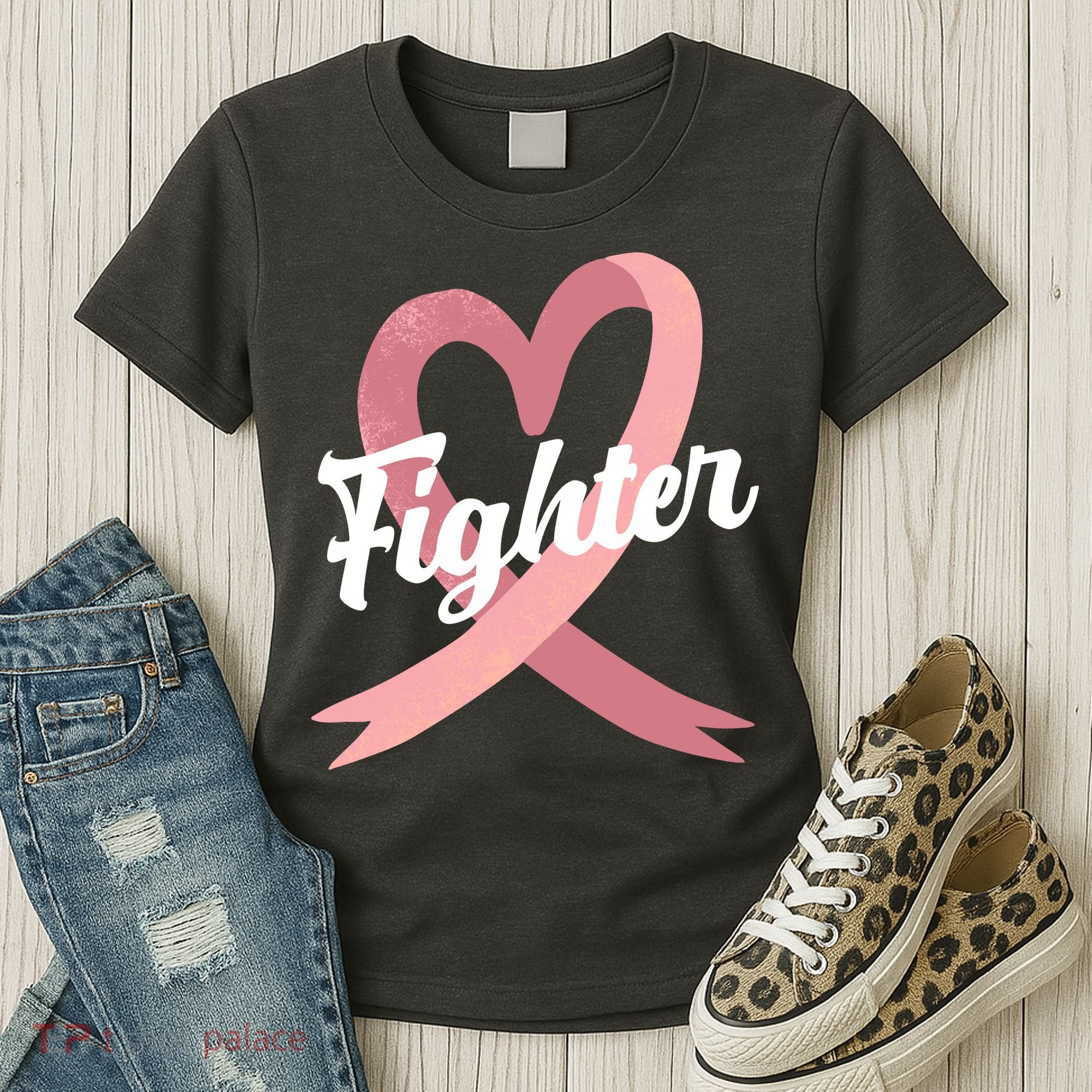 Fighter Breast Cancer Awareness Heart Women's T-Shirt