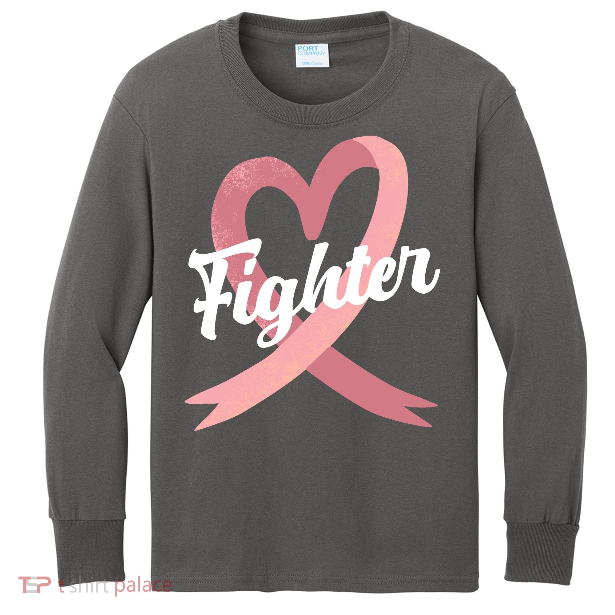 Fighter Breast Cancer Awareness Heart Kids Long Sleeve Shirt