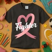 Fighter Breast Cancer Awareness Heart Kids T-Shirt thumb 3