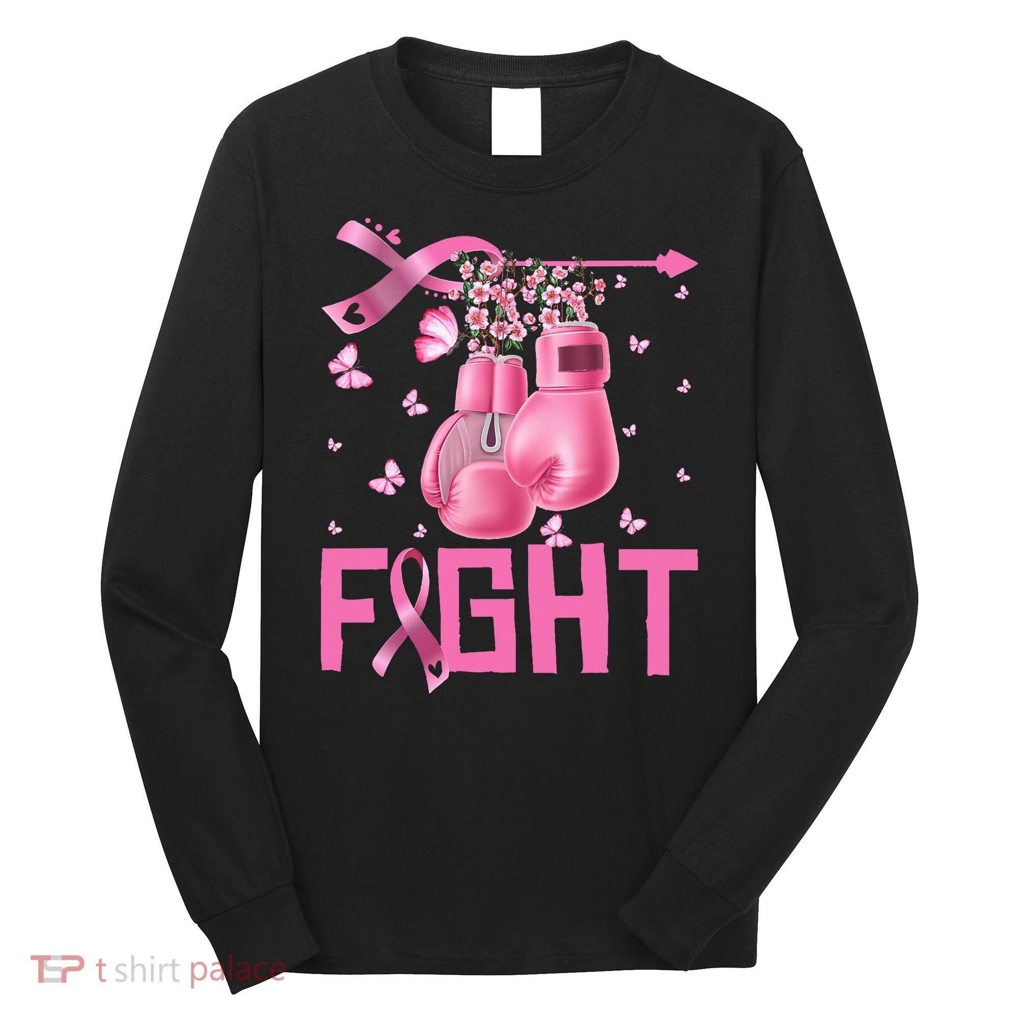 Fight Breast Cancer Awareness Boxing Gloves Warrior Long Sleeve Shirt