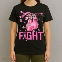 Fight Breast Cancer Awareness Boxing Gloves Warrior T-Shirt thumb 4