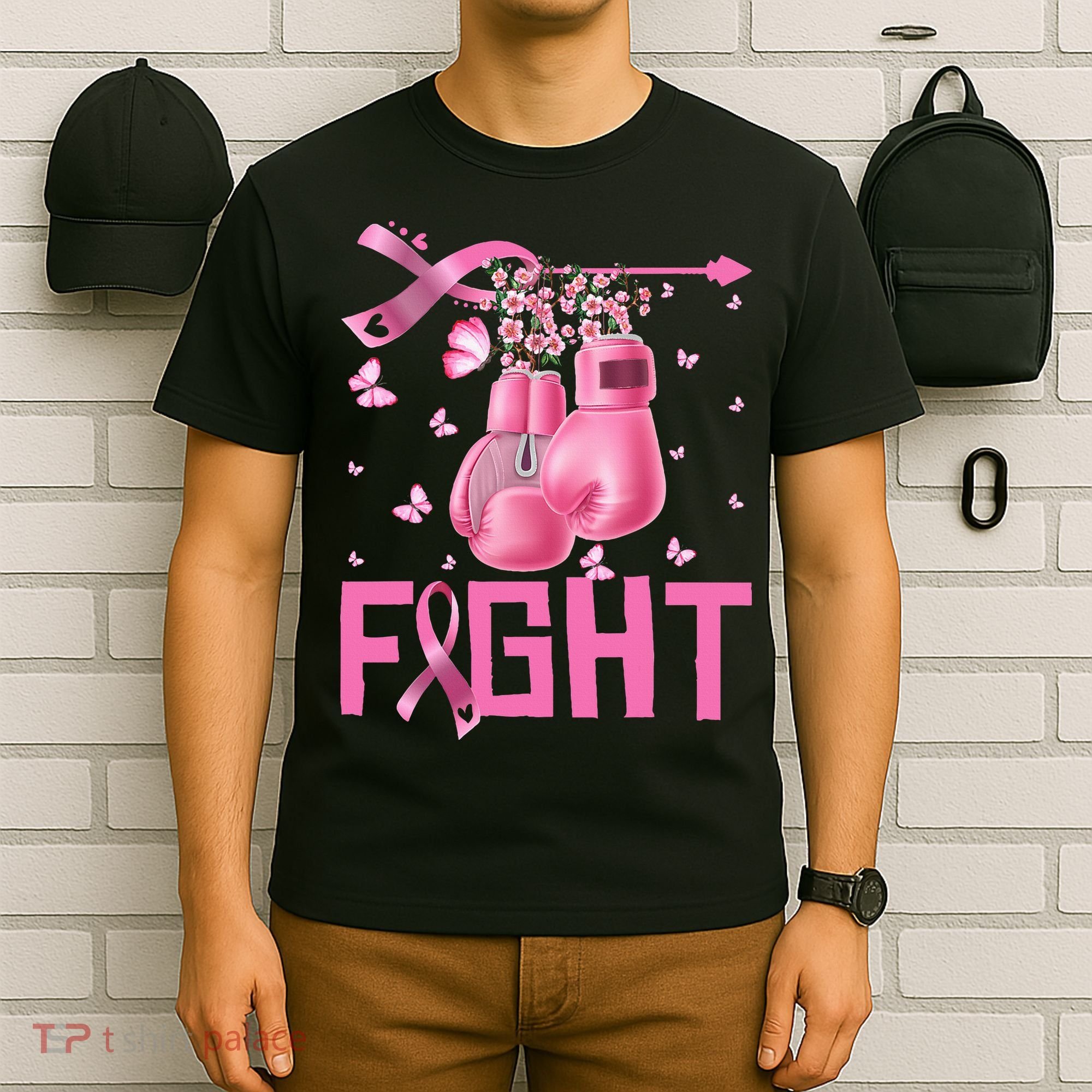 Fight Breast Cancer Awareness Boxing Gloves Warrior T-Shirt