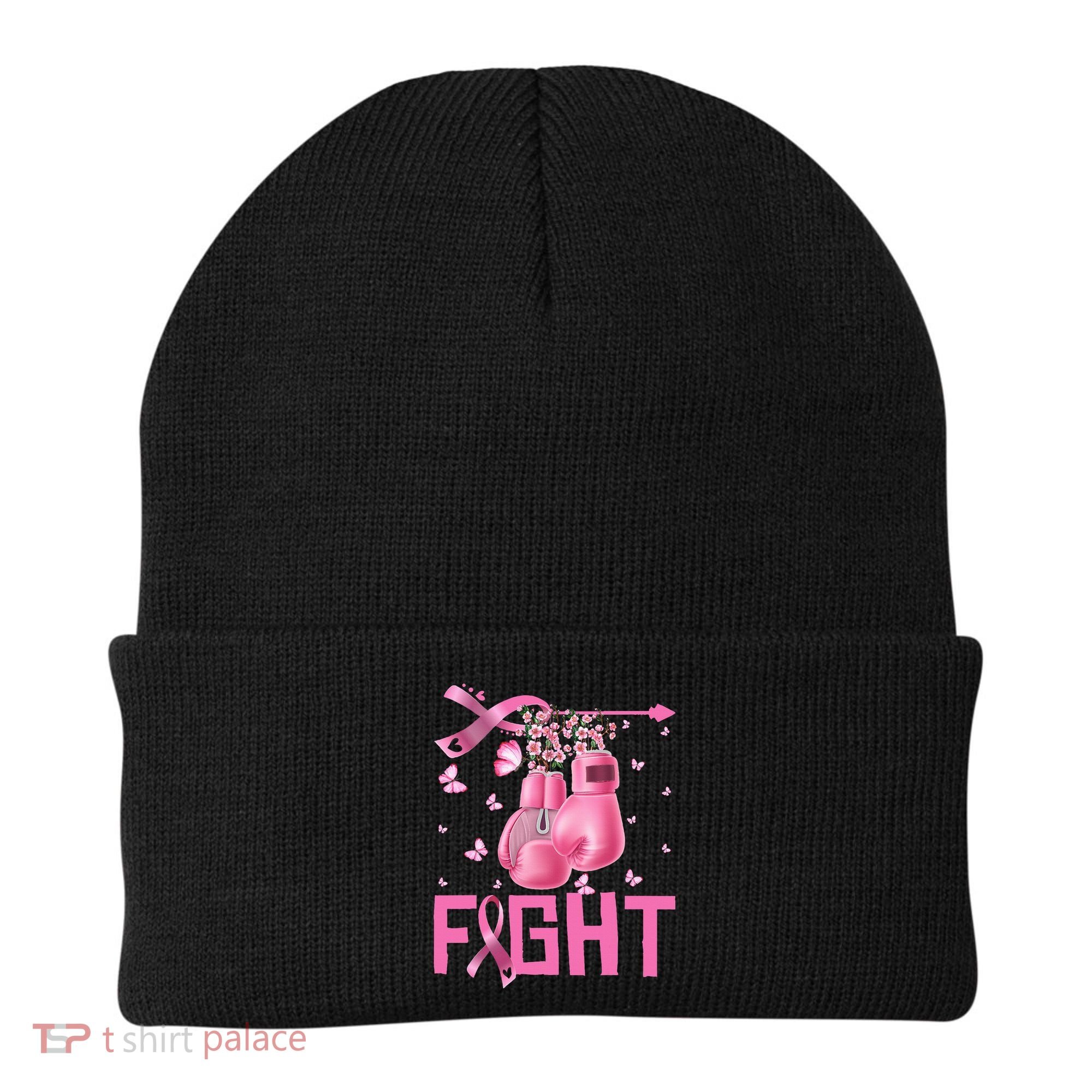 Fight Breast Cancer Awareness Boxing Gloves Warrior Beanie