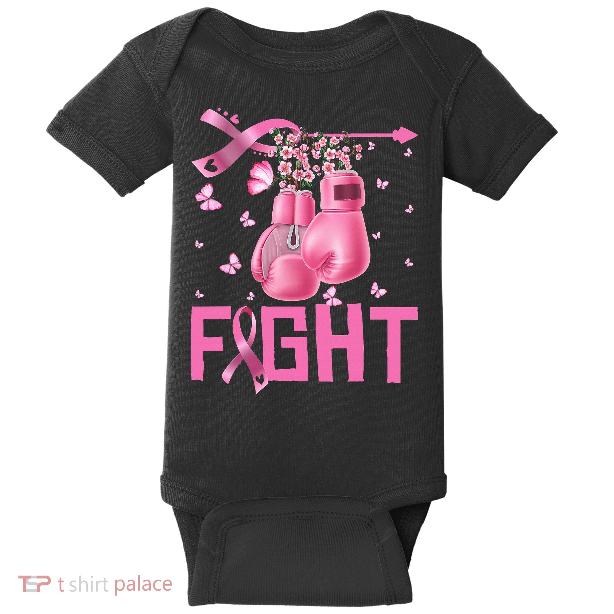 Fight Breast Cancer Awareness Boxing Gloves Warrior Baby Bodysuit