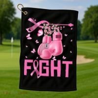 Fight Breast Cancer Awareness Boxing Gloves Warrior Golf Towel thumb 1