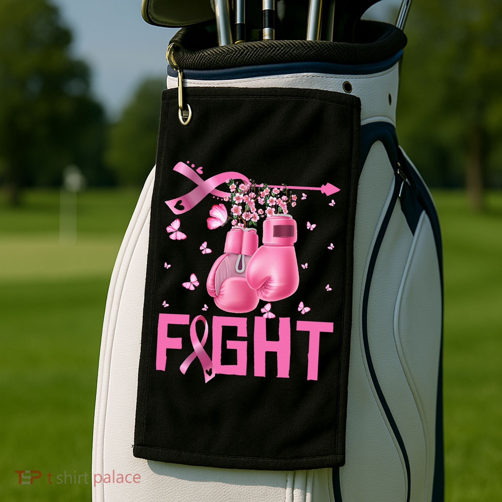 Fight Breast Cancer Awareness Boxing Gloves Warrior Golf Towel