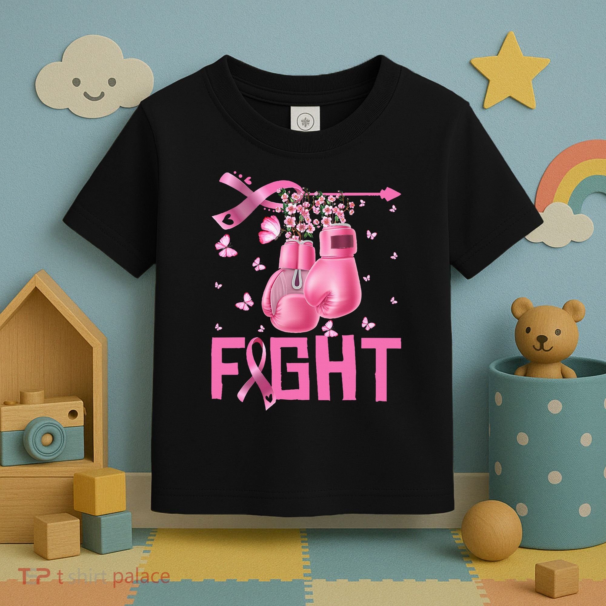 Fight Breast Cancer Awareness Boxing Gloves Warrior Toddler T-Shirt