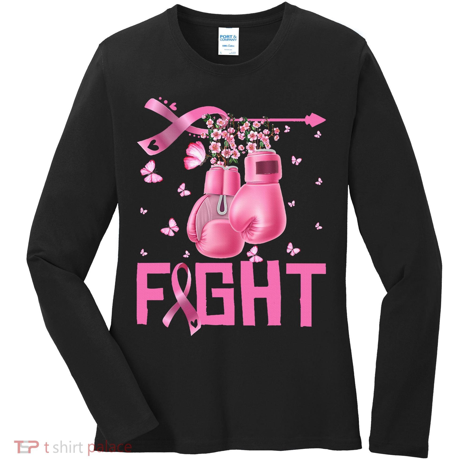 Fight Breast Cancer Awareness Boxing Gloves Warrior Women's Long Sleeve Shirt