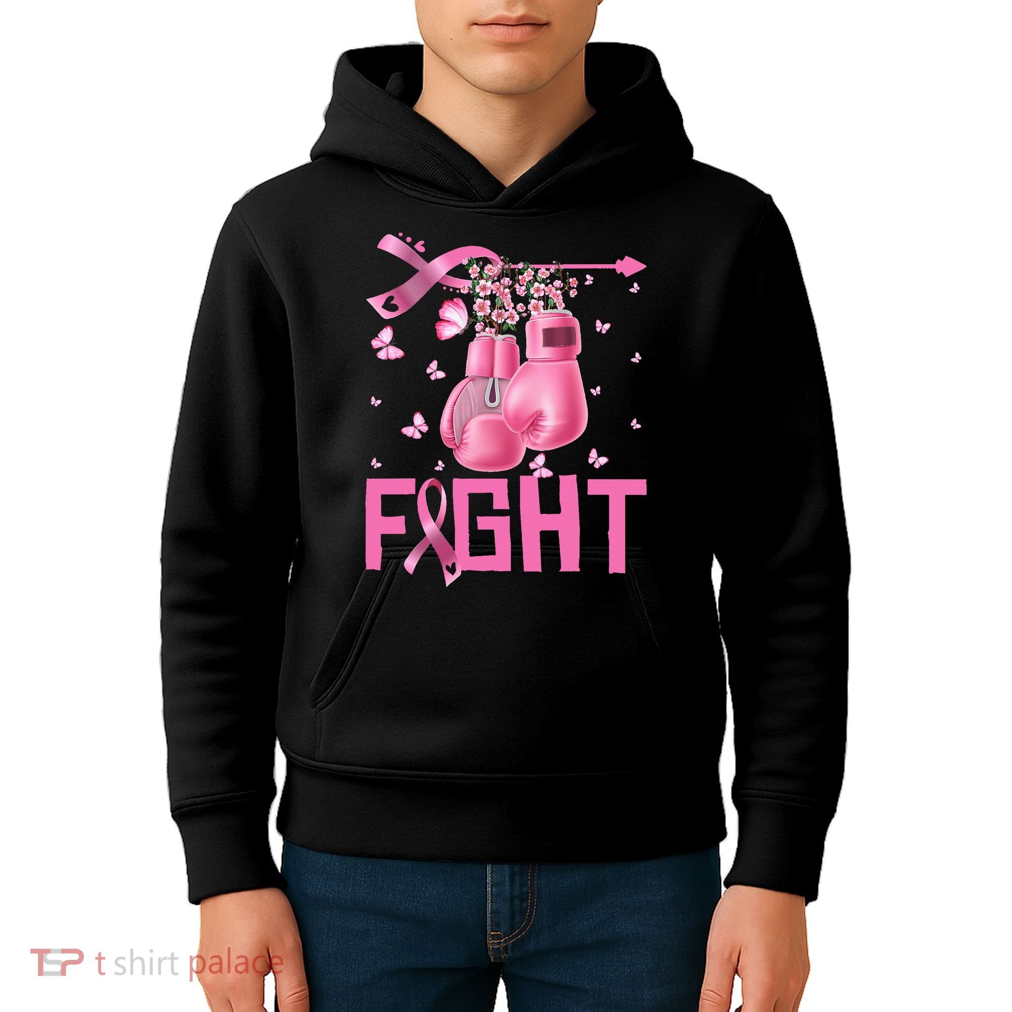 Fight Breast Cancer Awareness Boxing Gloves Warrior Kids Hoodie