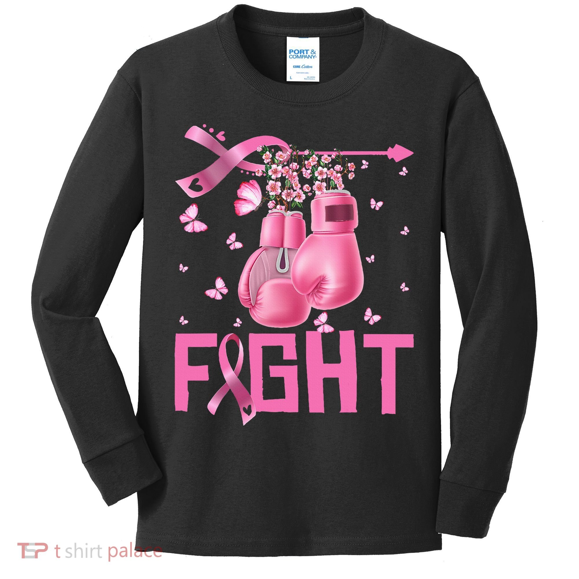 Fight Breast Cancer Awareness Boxing Gloves Warrior Kids Long Sleeve Shirt