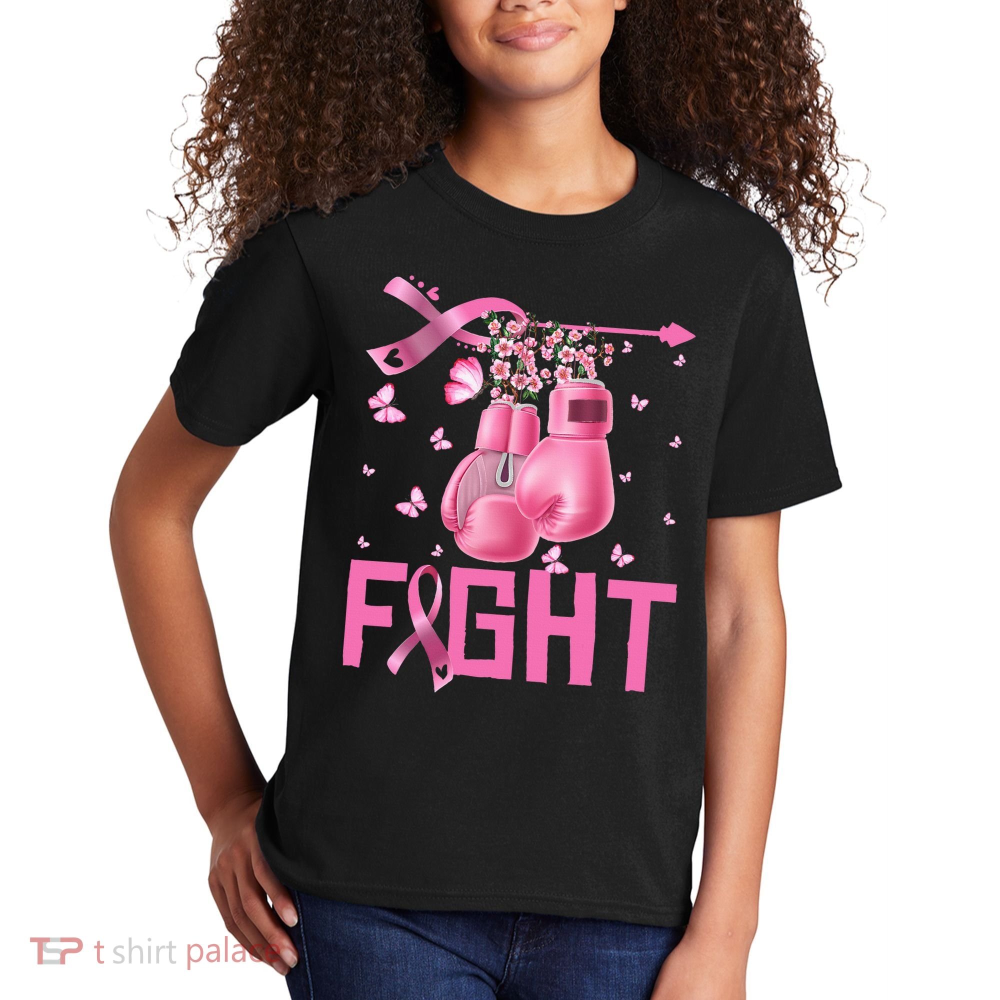 Fight Breast Cancer Awareness Boxing Gloves Warrior Kids T-Shirt