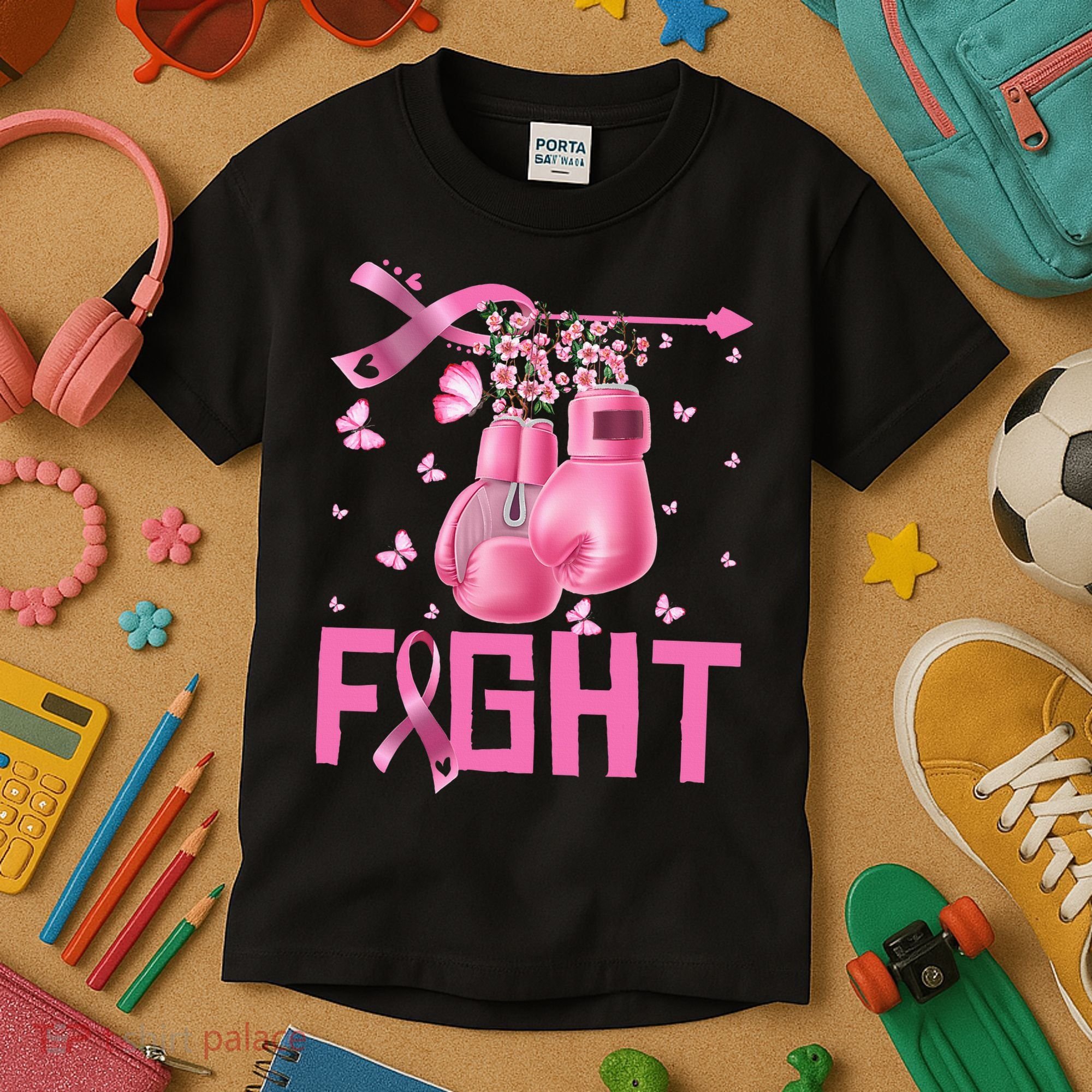 Fight Breast Cancer Awareness Boxing Gloves Warrior Kids T-Shirt