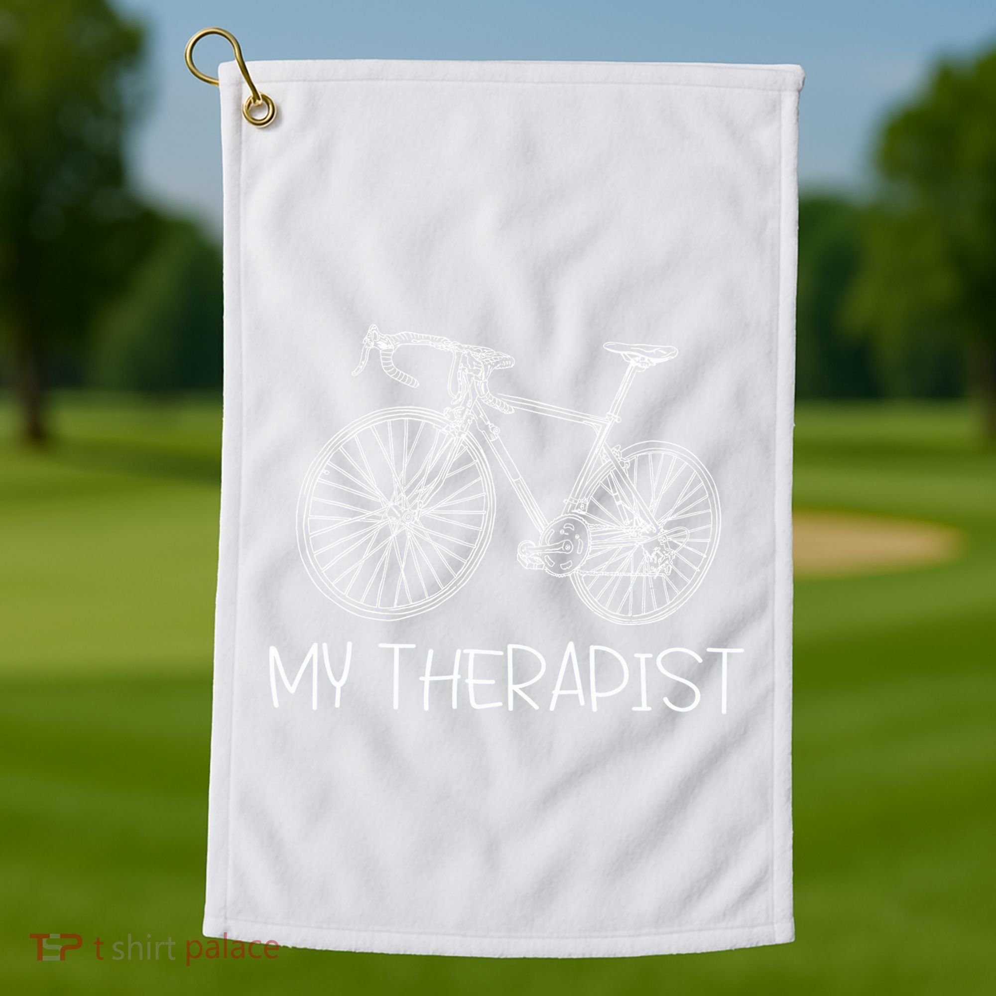 Funny Bicycle Cyclist Road Bike My Therapis Golf Towel