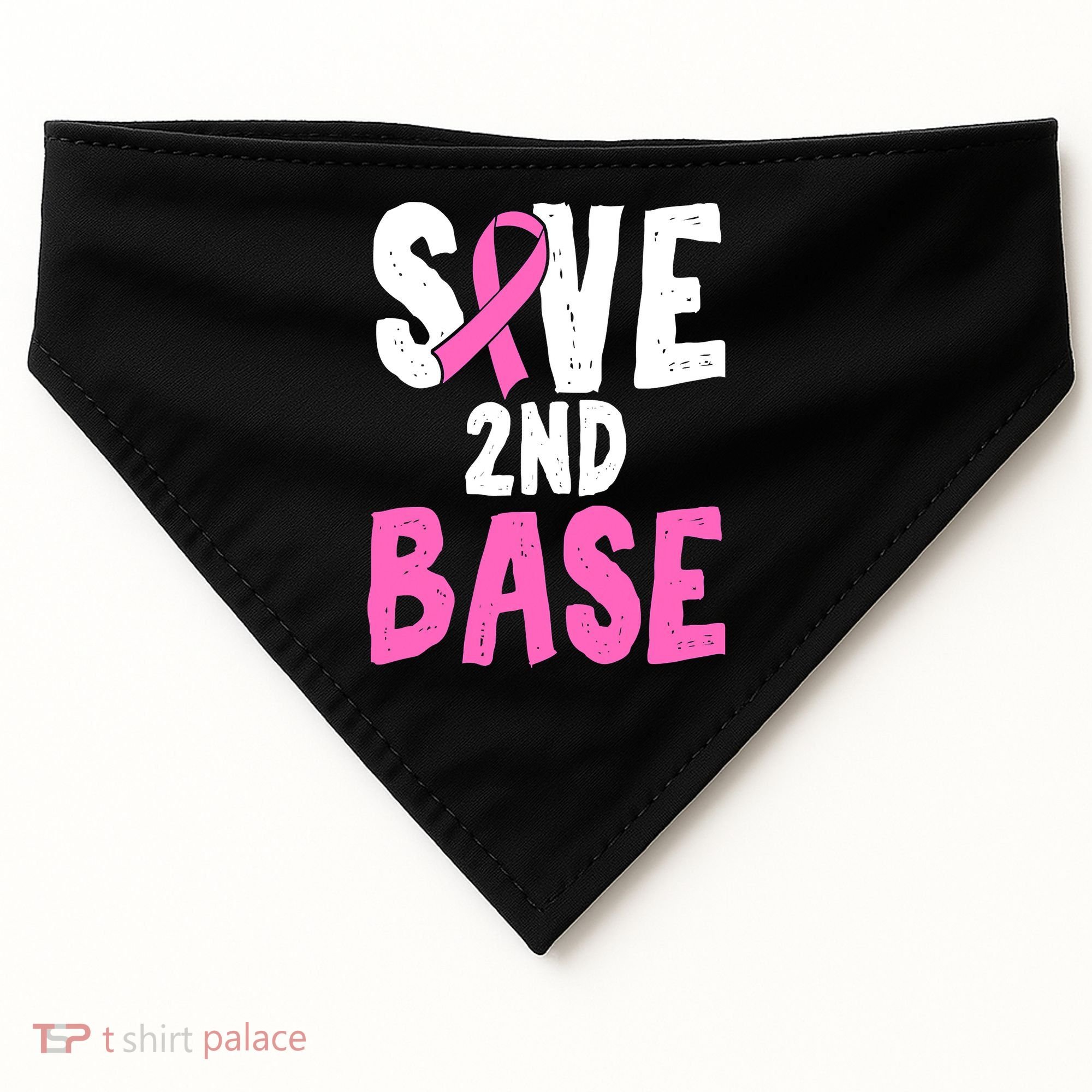 Funny Breast Cancer Awareness Month Save Second 2nd Base USA-Made Doggie Bandana