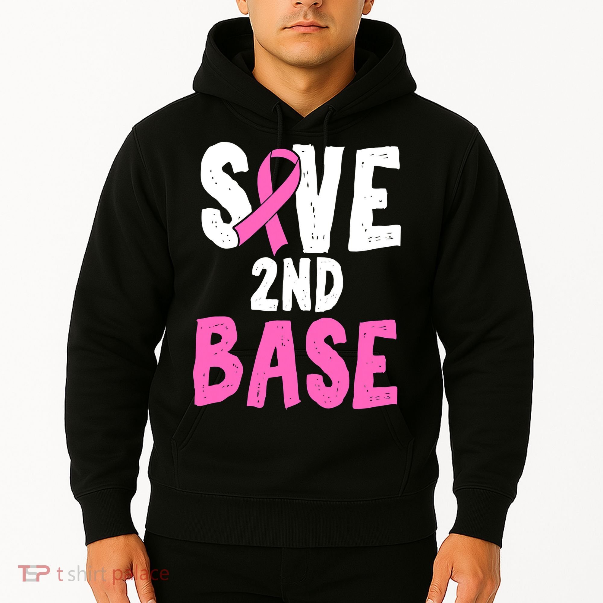 Funny Breast Cancer Awareness Month Save Second 2nd Base Hoodie