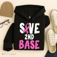 Funny Breast Cancer Awareness Month Save Second 2nd Base Hoodie thumb 4