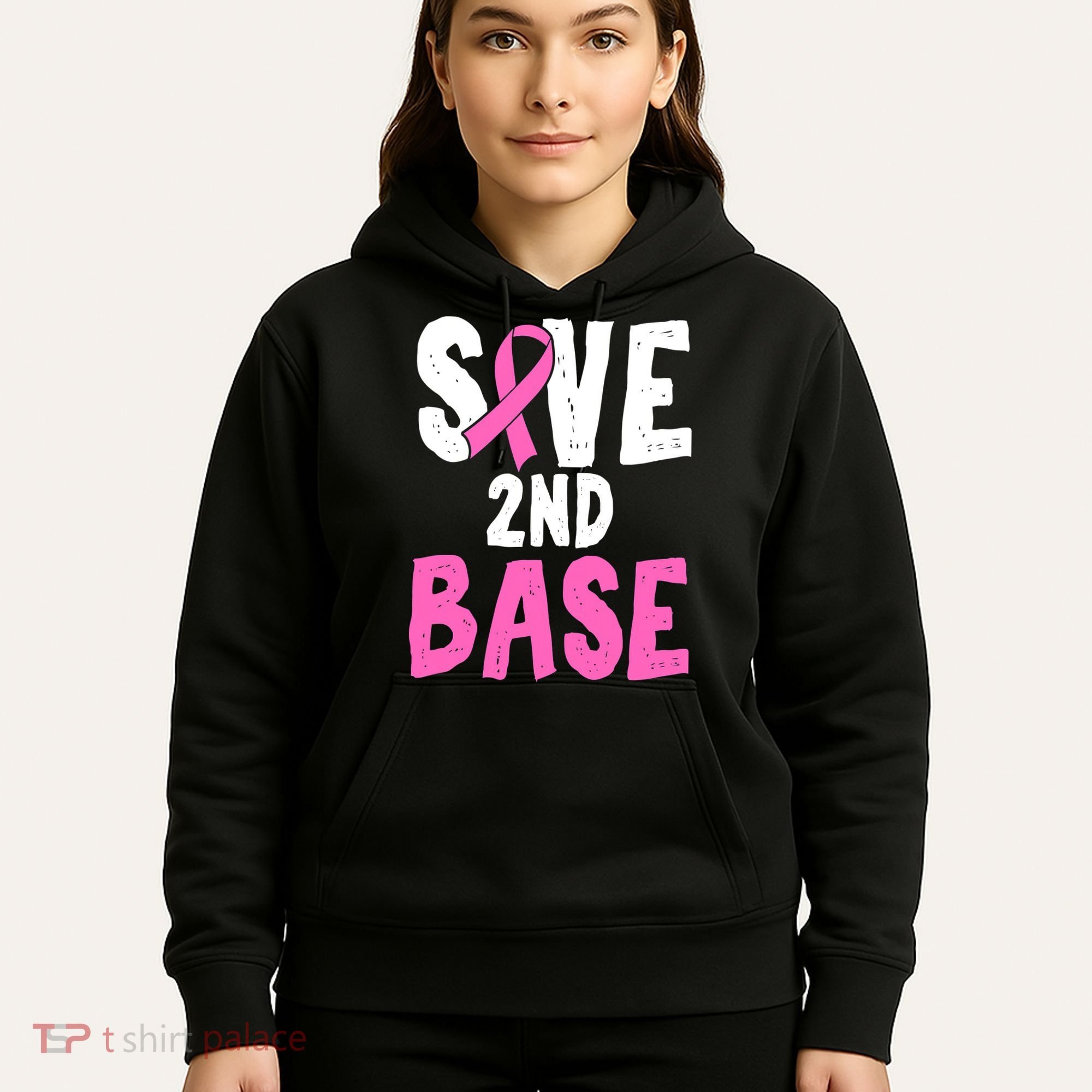 Funny Breast Cancer Awareness Month Save Second 2nd Base Hoodie