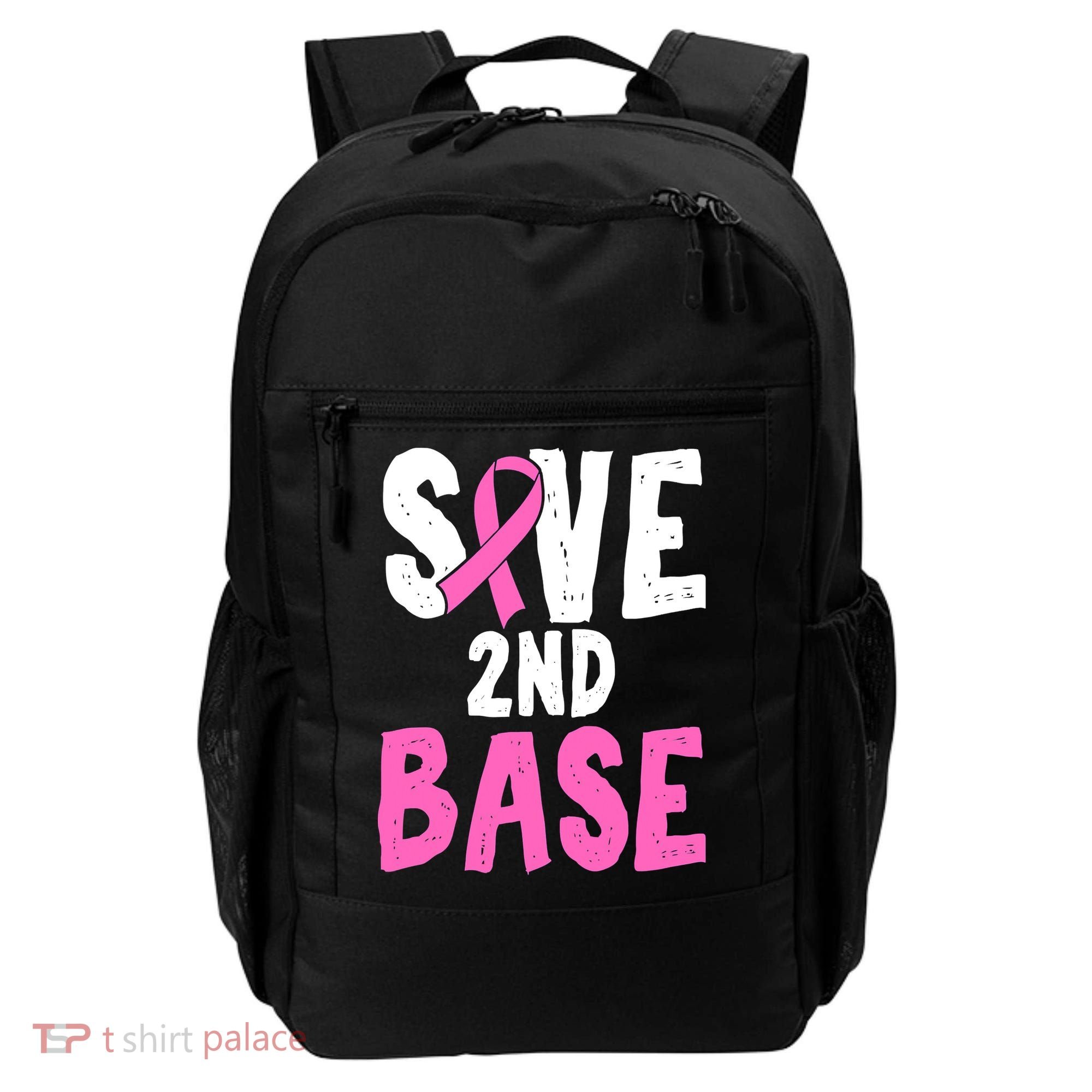 Funny Breast Cancer Awareness Month Save Second 2nd Base Backpack